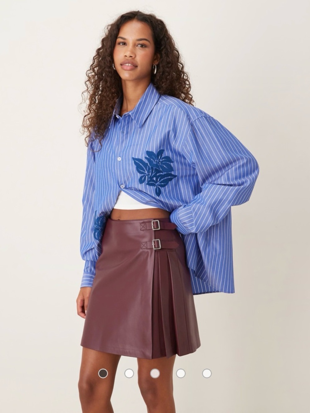 Never Fully Dressed Burgundy Faux Leather A-Line Wrap Skirt with Buckles